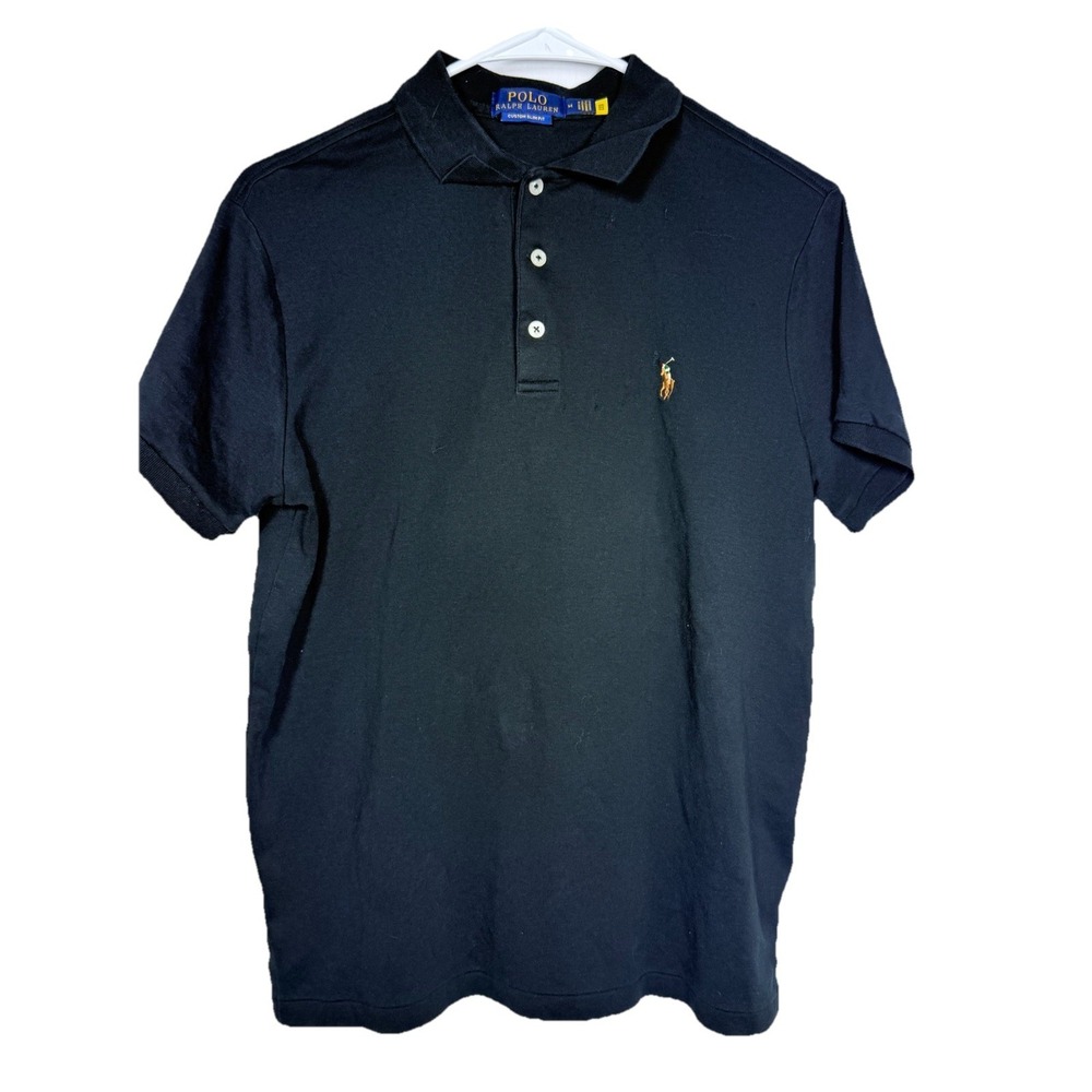 Polo Ralph Lauren Custom Slim Fit Polo Shirt Black Pony Logo Cotton Mens M